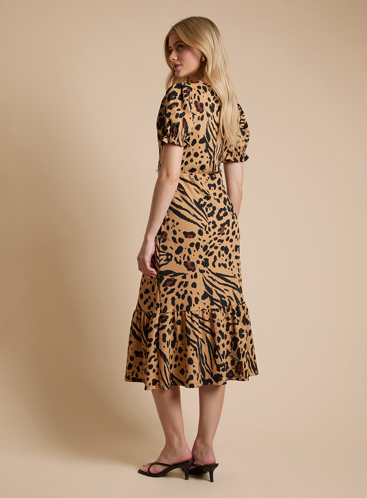 DOROTHY PERKINS Animal Frill Neck Puff Sleeve Printed Jersey Midi Dress 18 - Image 3 thumbnail